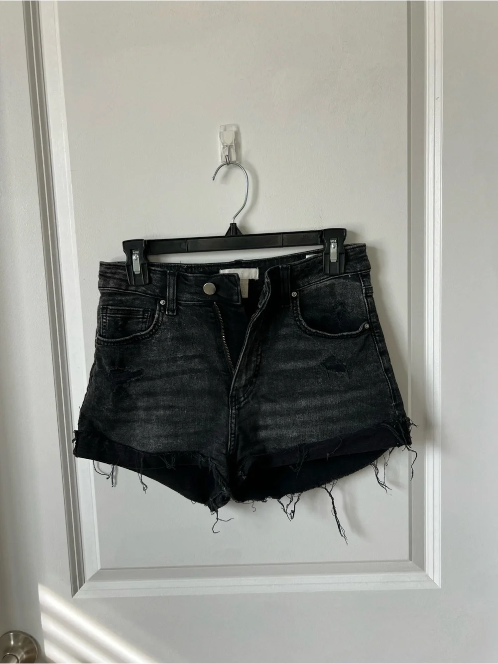 H&M Black Distressed Denim Shorts